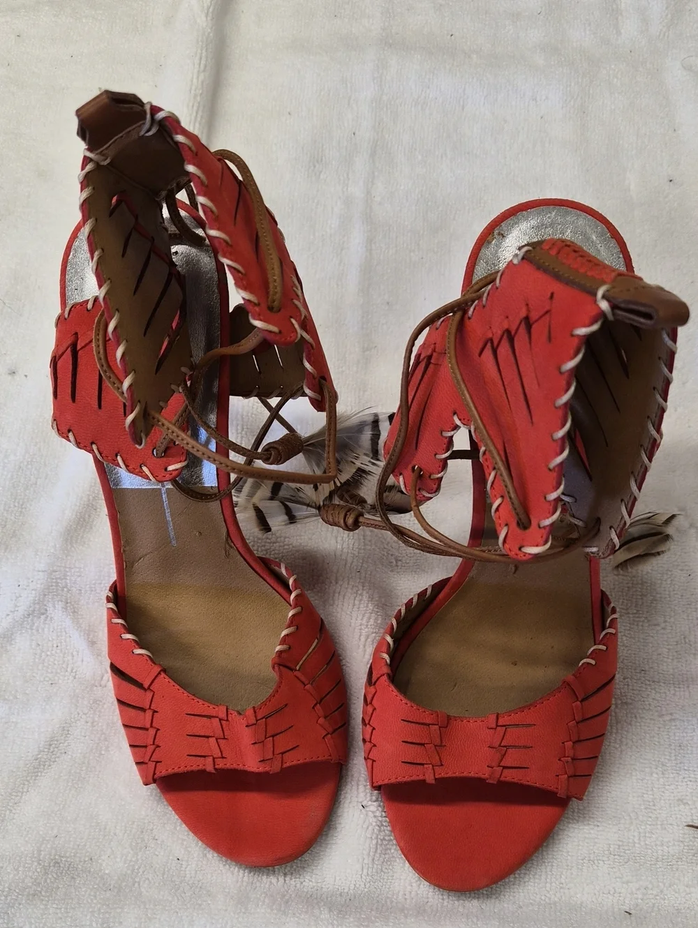 Dolce Vita Coral-Red Woven Lace-Up Heels Size 8.5